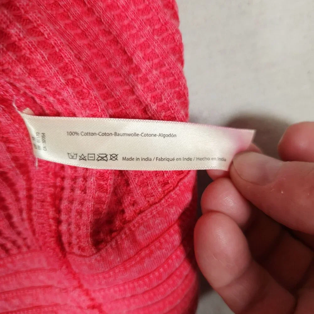 Free People FP One Mason Hoodie Cardigan Button Jacket Red Pink Waffle - Picture 11 of 16